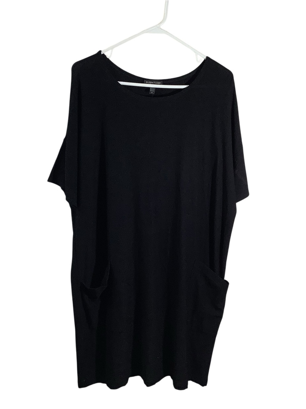 Eileen Fisher Black Minimal Boatneck Crepe Dress Oversized